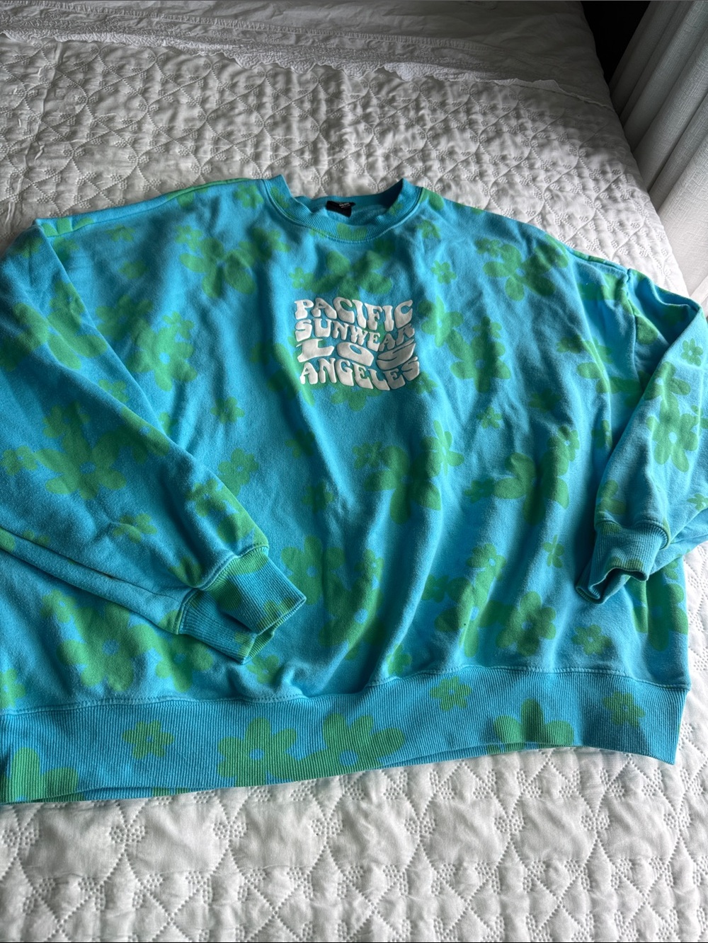 Pacific Sunwear Teal and Green Floral Crewneck Sweatshirt